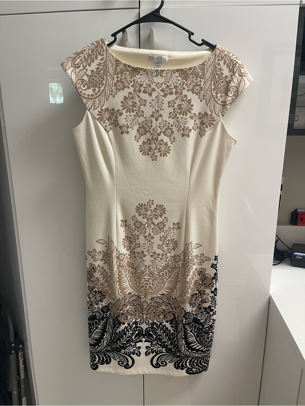London Times Elegant Cream Floral-Print Sheath Dress